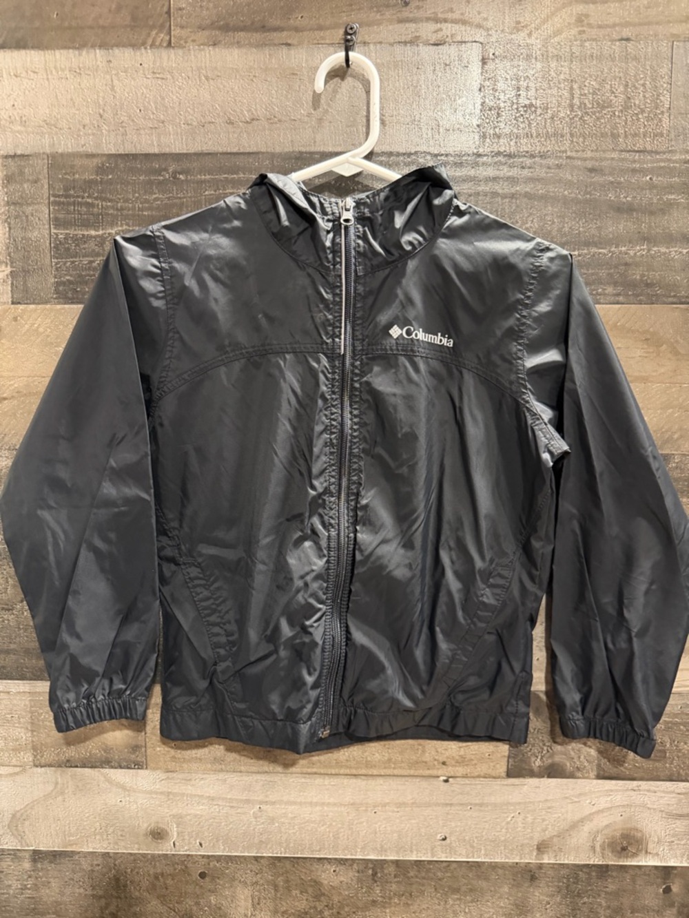 Columbia Black Hooded Kids Rain Jacket